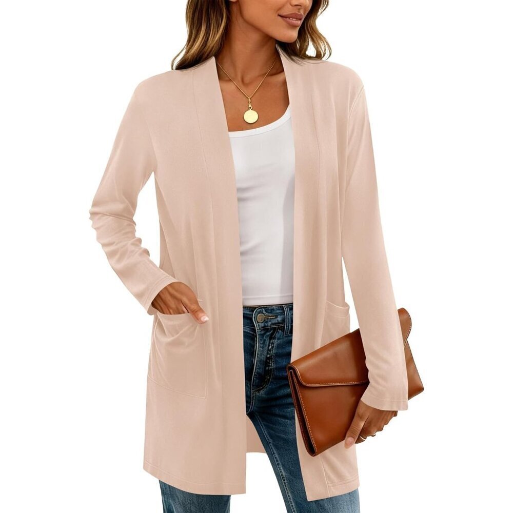 Long Cardigan Women Lightweight Fall Casual Open Front Pockets - Picture 4 of 6